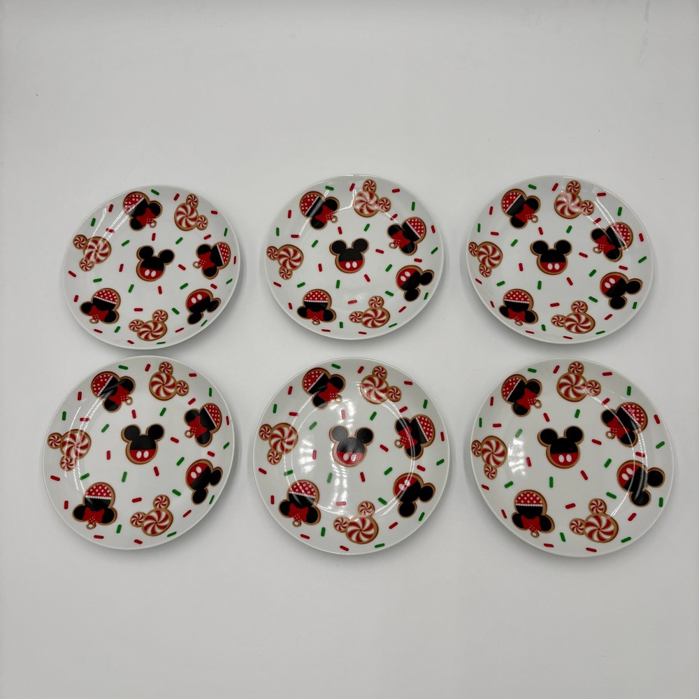 Disney Christmas Mickey Minnie Gingerbread Dessert Plates Set‎ of 6 Zrike Brands